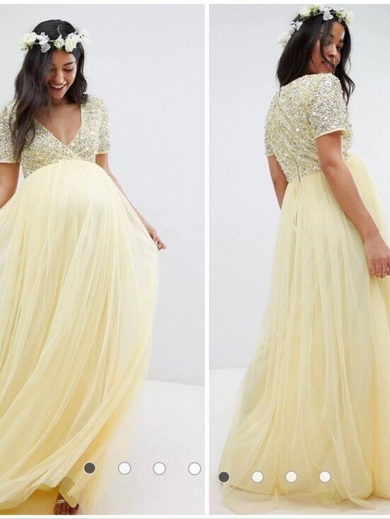 Maya Dresses & Skirts - Maya Maternity Cap Sleeve Delicate Sequin Detail Tulle Maxi Dress in Lemon 10